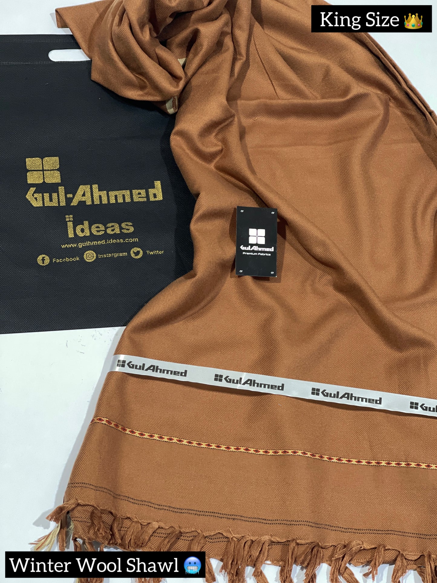 GULAHMED Winter Wool Shawl CAMEL GA-13