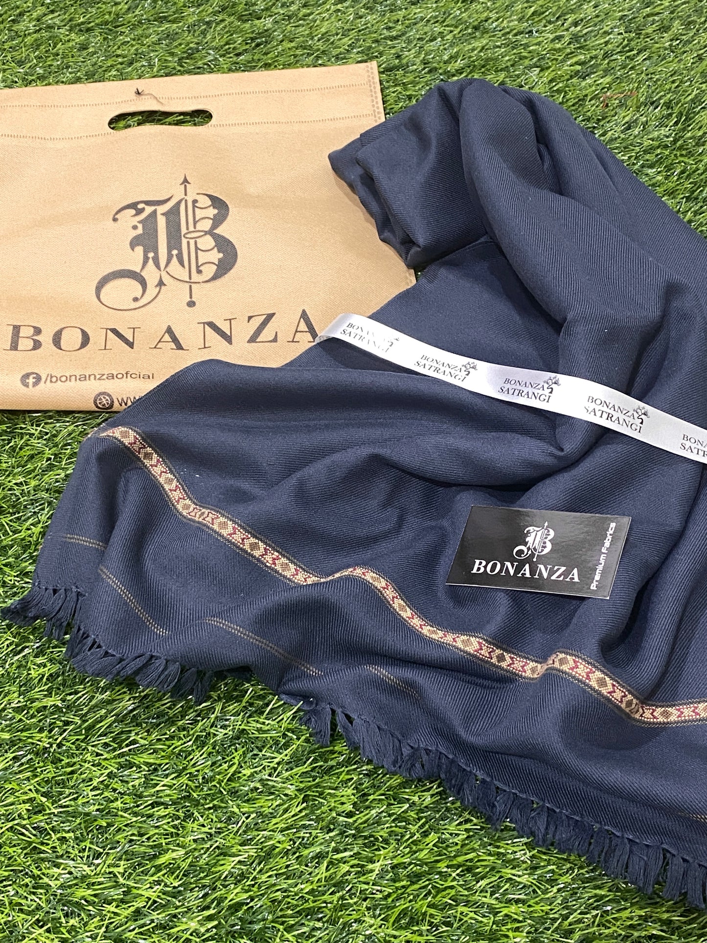 BONANZA Winter Wool Shawl NAVY BLUE BB-07