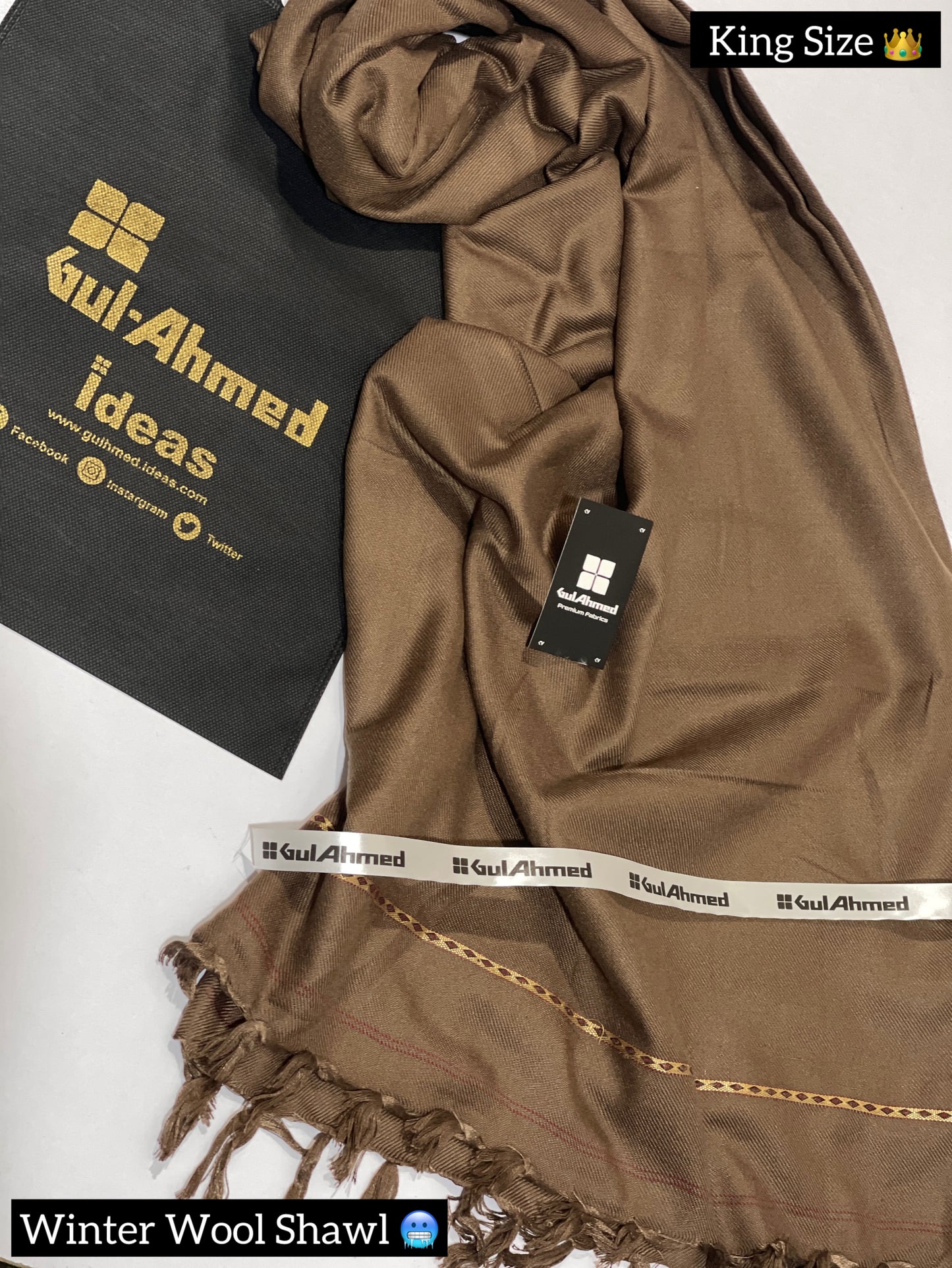 GULAHMED Winter Wool Shawl BROWN GA-16