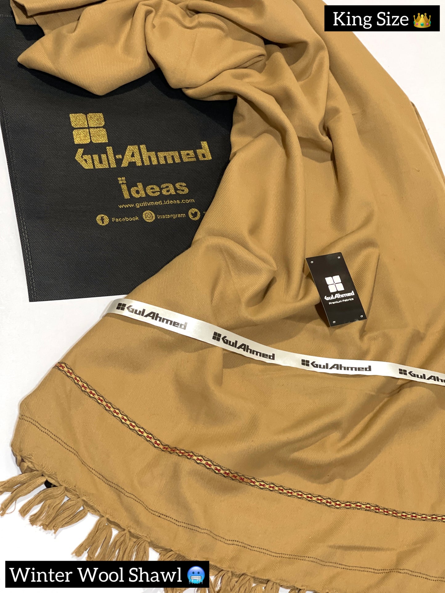 GULAHMED Winter Wool Shawl FAWN GA-17