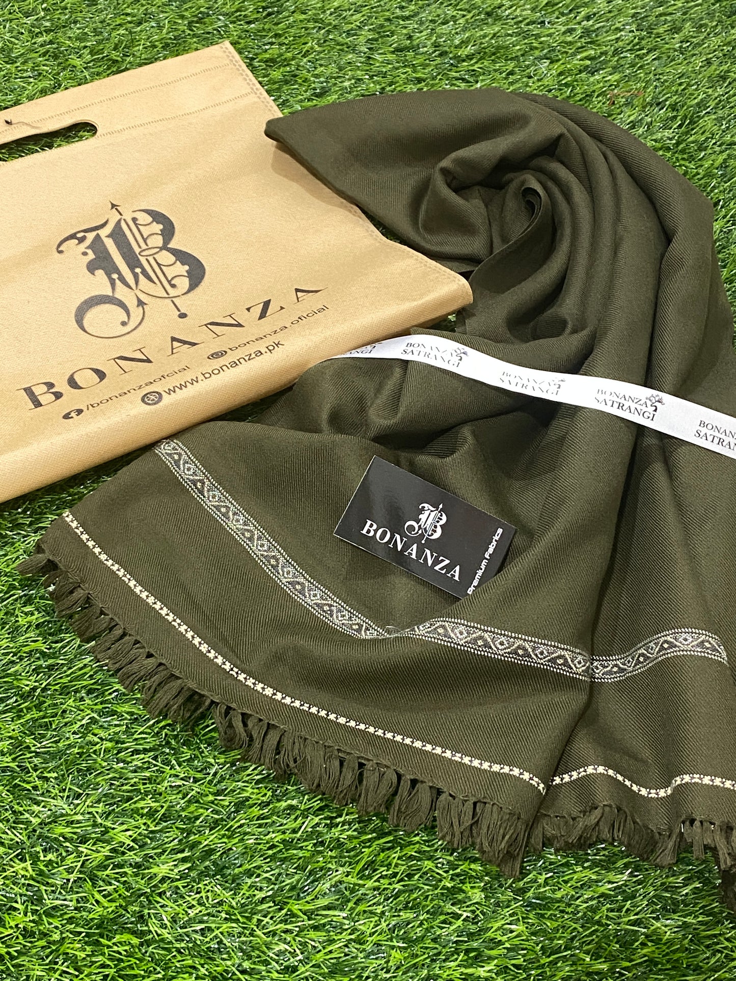 BONANZA Winter Wool Shawl GREEN BB-01