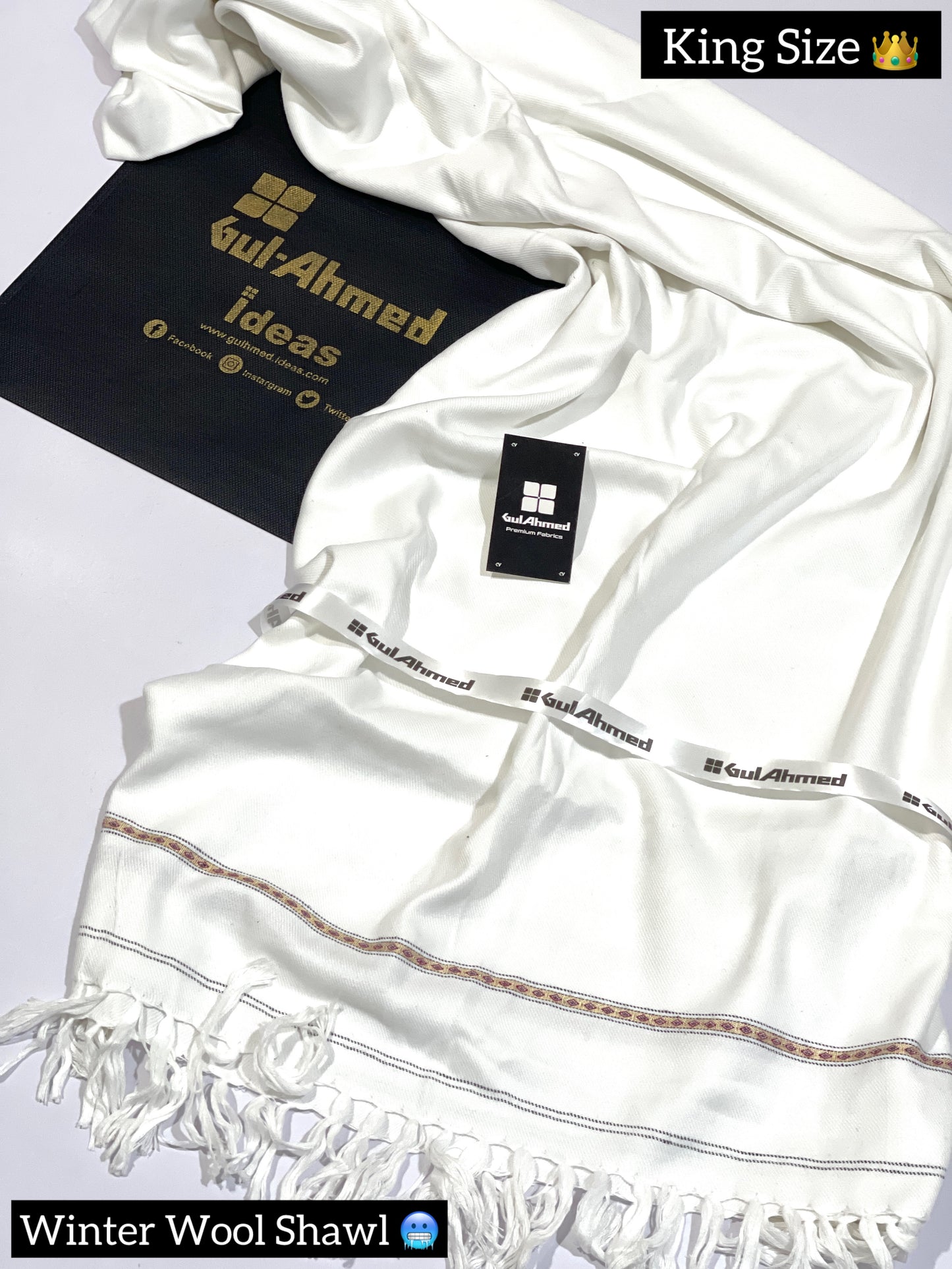 GULAHMED Winter Wool Shawl WHITE GA-21