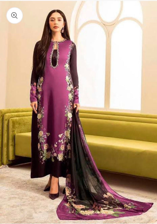 Unstitch Silk 3pc Digital Printed VS-01